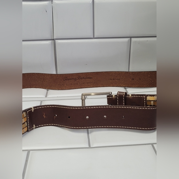 TOMMY BAHAMA Men’s Unique Brown Multi Tone Leather Belt Silver Hardware 1inWSiz - Picture 10 of 11